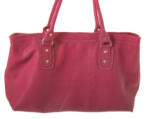 Deep pink leather tote bag with dual handles and structured rectangular shape, front view