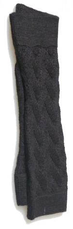 Charcoal grey textured scarf draped vertically, showing woven fabric detail and soft folds