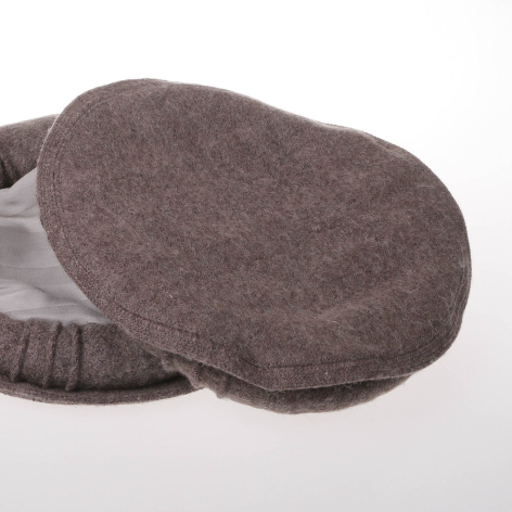 Brown felt pouches with gathered drawstring closures, displayed stacked at an angle showing textured surface detail