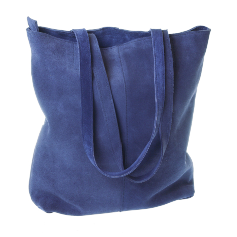 Blue linen tote bag with dual shoulder straps, front view against white background