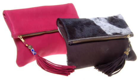 Fold Over Clutch in Chocolate and Red - Jackal and Hide - Zambia