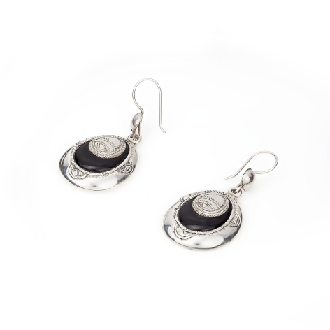 Argent et Onix - boucles d'oreilles