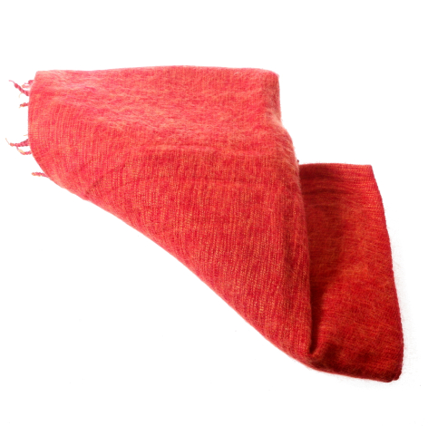 Bright red folded textile with ribbed texture, three-quarter view showing depth and woven pattern