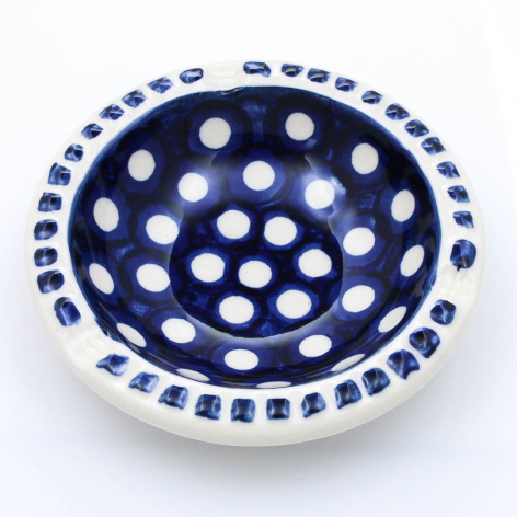 round ceramic ashtray from Boleslawiec in cobalt blue and white